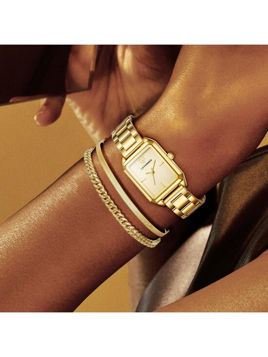 Women\'s All Gold Analog Quartz Stainless Steel Waterproof 3 Pecs Bracelet Watch main image 6